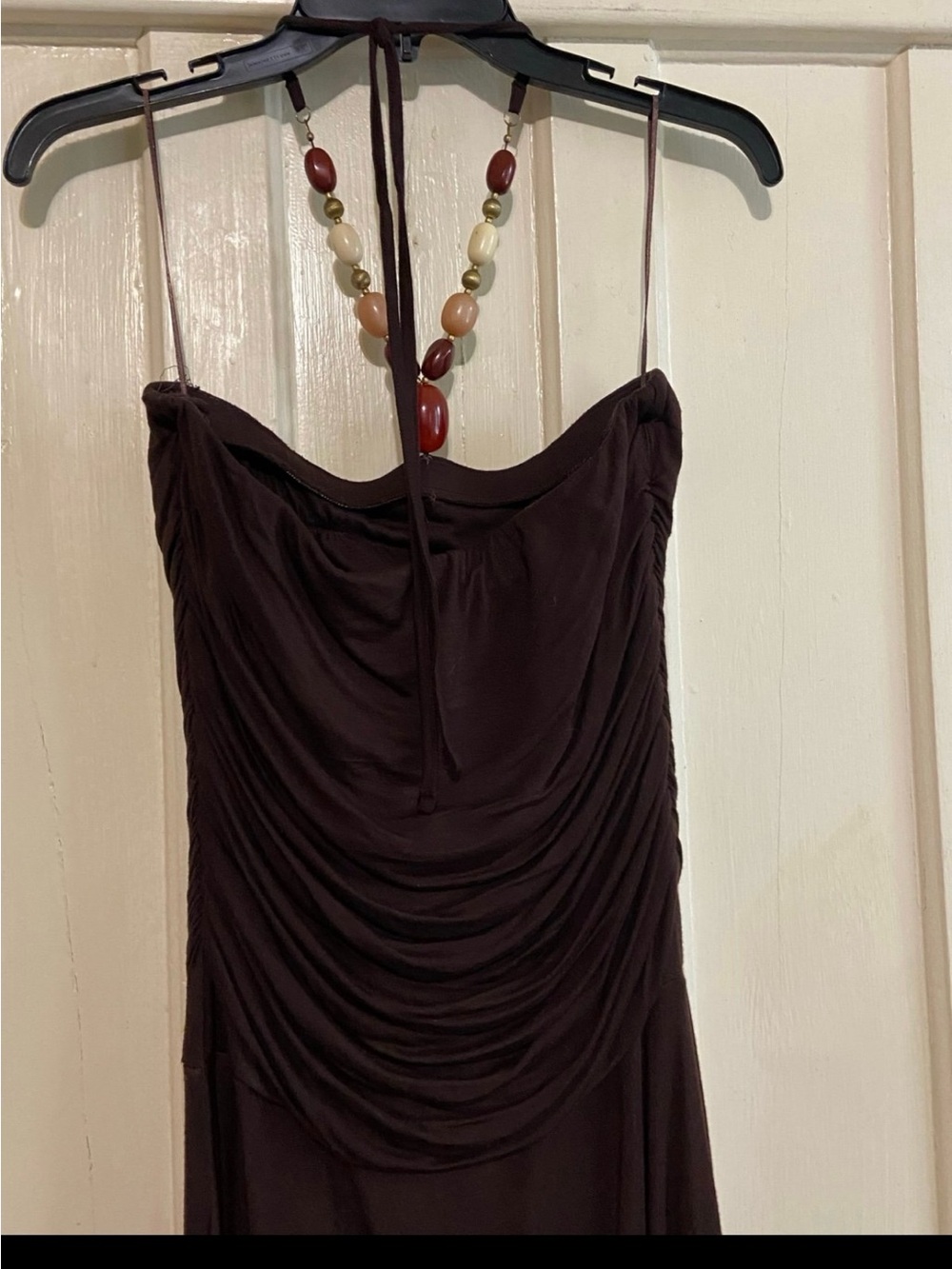 Michael Michael Kors halter with built in necklace brown & beige layers dress M - Picture 9 of 12